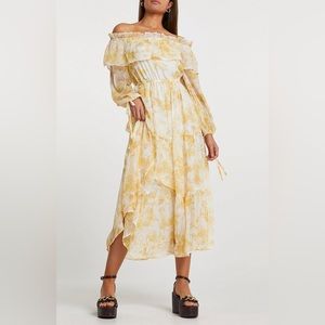 River Island Yellow Floral Print Maxi Dress 10